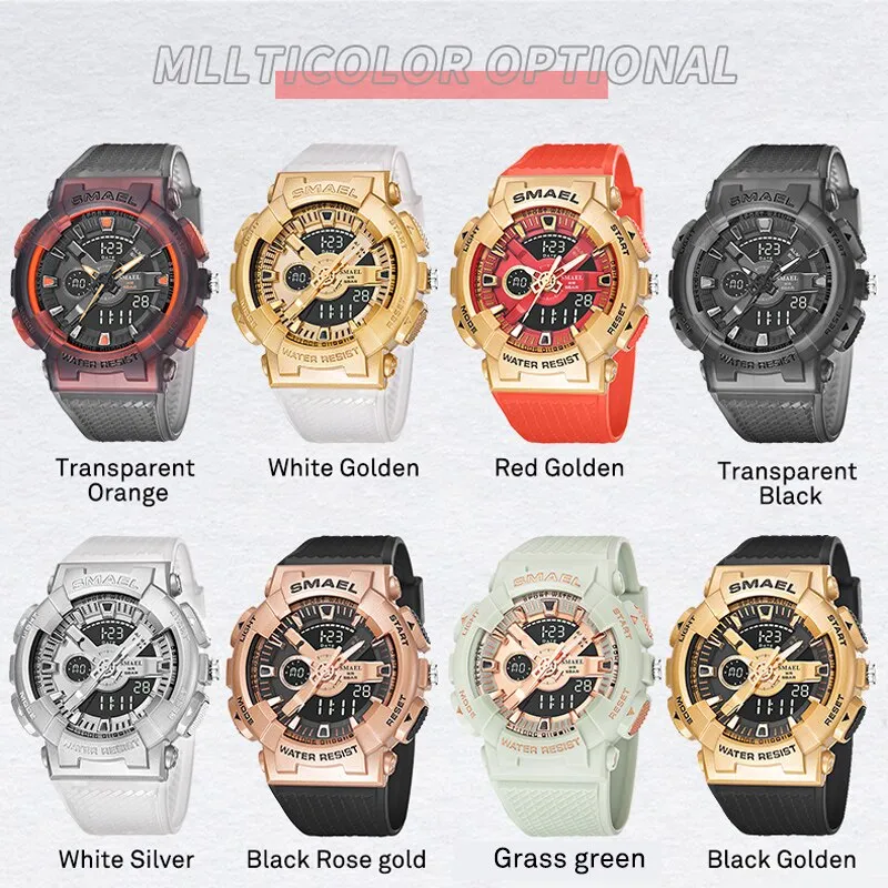 SMAEL Sports Watches Men&#39;s Electronic Dual Display Watch Dual Time Display Digital Analog Quartz Men Wristwatch Waterproof  Hour