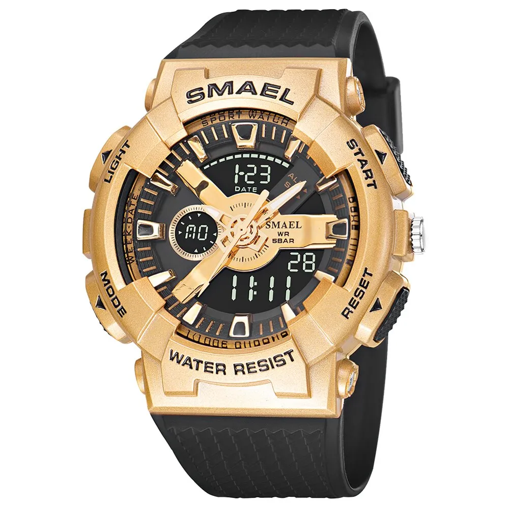 SMAEL Sports Watches Men&#39;s Electronic Dual Display Watch Dual Time Display Digital Analog Quartz Men Wristwatch Waterproof  Hour