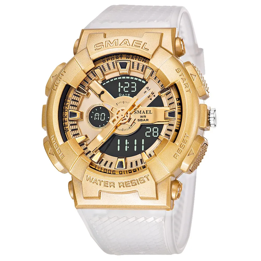 SMAEL Sports Watches Men&#39;s Electronic Dual Display Watch Dual Time Display Digital Analog Quartz Men Wristwatch Waterproof  Hour