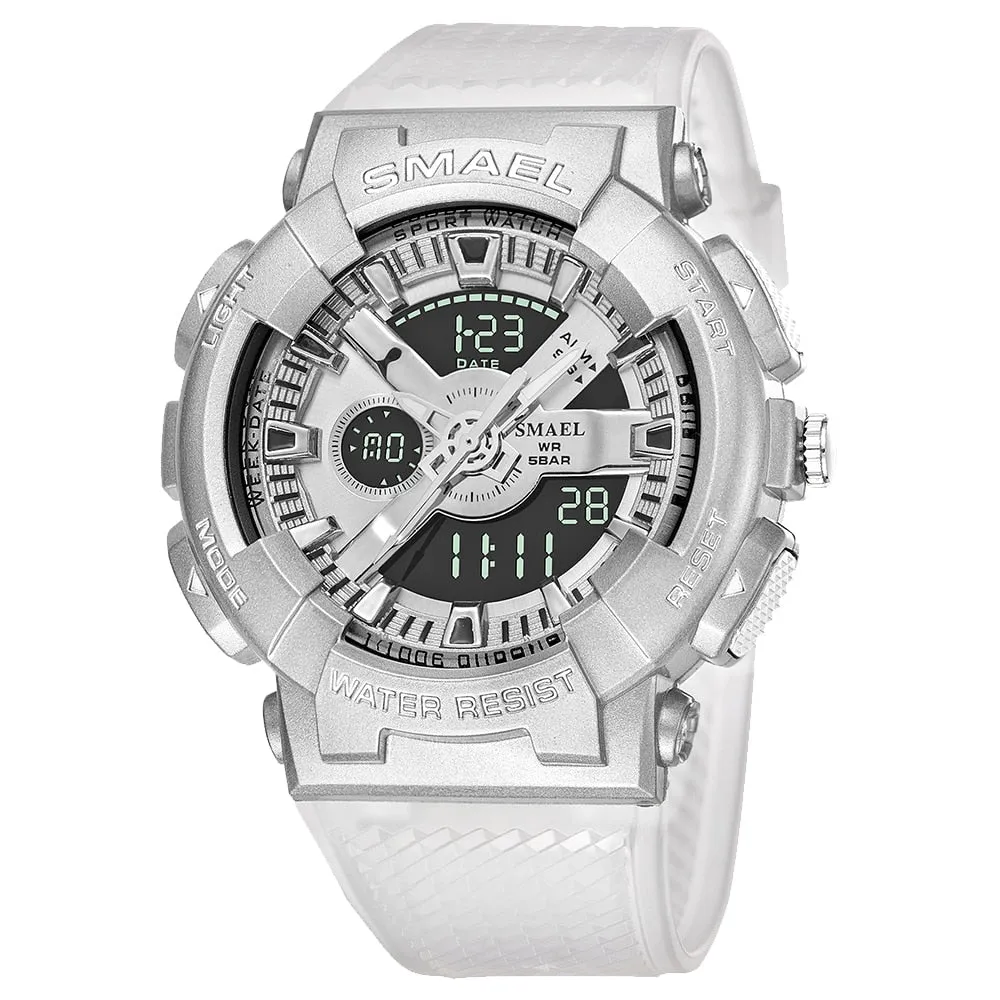 SMAEL Sports Watches Men&#39;s Electronic Dual Display Watch Dual Time Display Digital Analog Quartz Men Wristwatch Waterproof  Hour