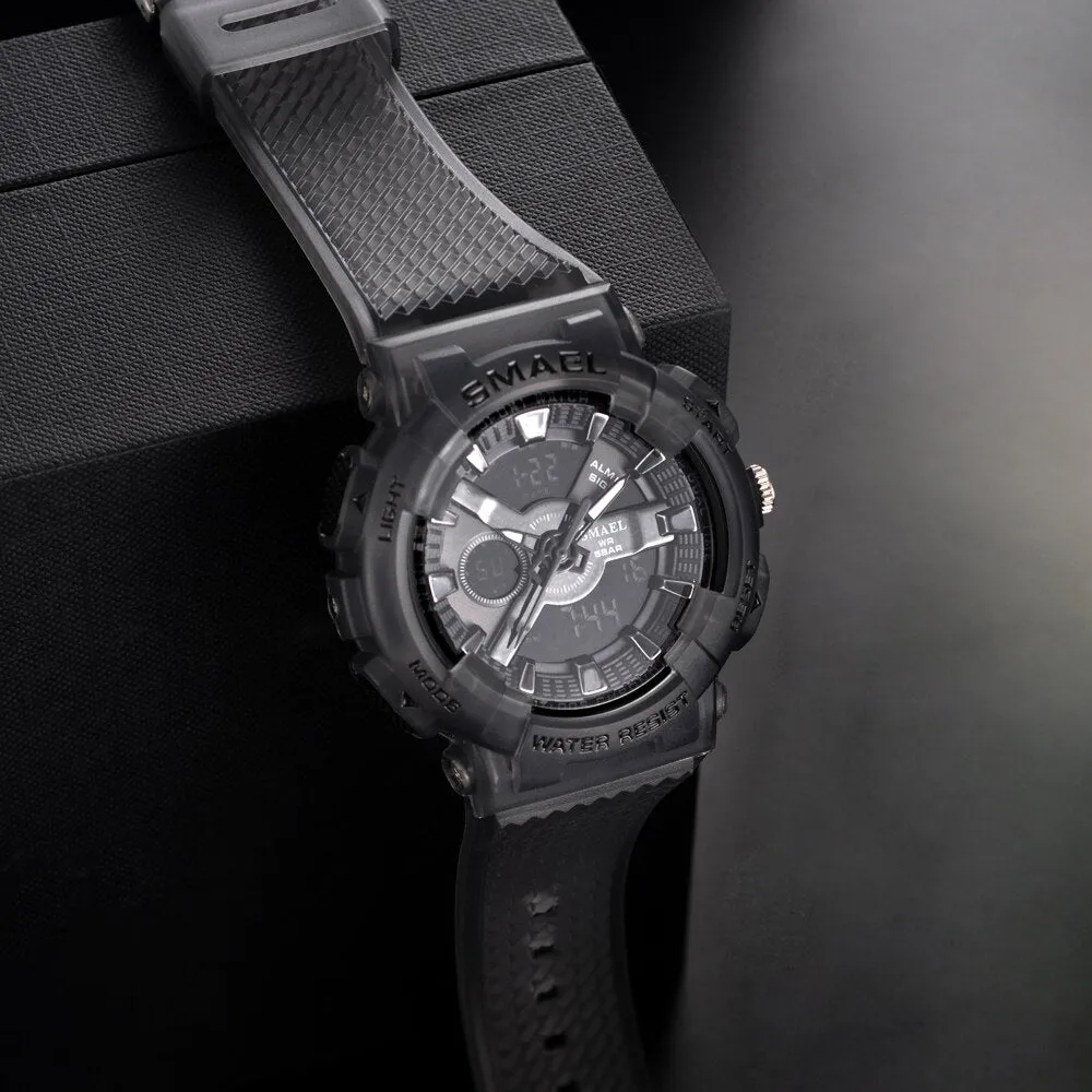 SMAEL Sports Watches Men&#39;s Electronic Dual Display Watch Dual Time Display Digital Analog Quartz Men Wristwatch Waterproof  Hour