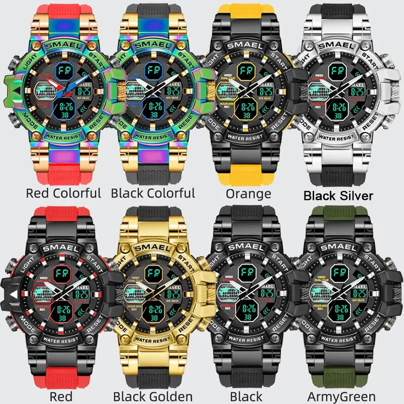 SMAEL Top Brand Men Sports Watches Military Hyun-chae Case Waterproof Multifunction Wristwatch Quartz Watch for Men Clock 8027
