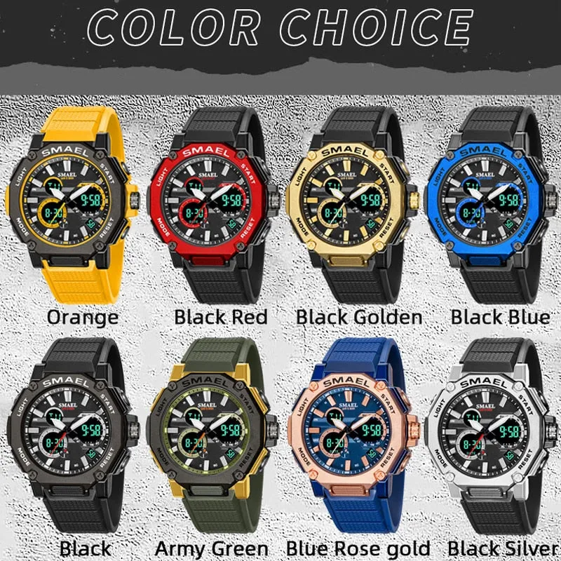 SMAEL Watch Men Analog Quartz Digital WristWatch Waterproof Sports Clock For Man LED Electronic Army Men&#39;s Watches Montre Homme