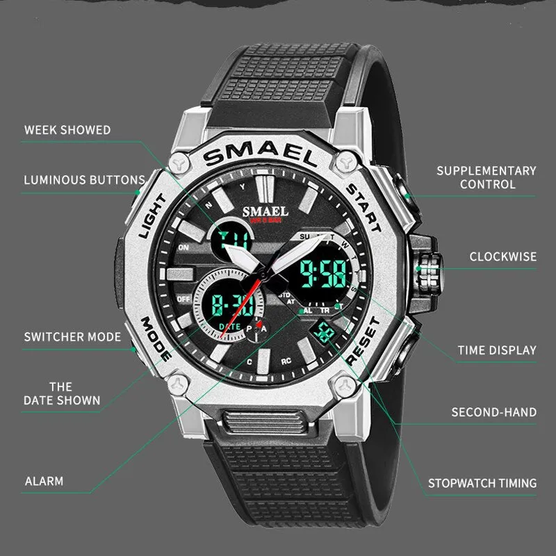 SMAEL Watch Men Analog Quartz Digital WristWatch Waterproof Sports Clock For Man LED Electronic Army Men&#39;s Watches Montre Homme