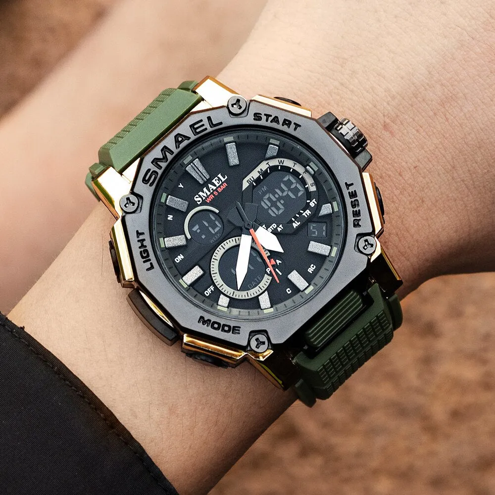 SMAEL Watch Men Analog Quartz Digital WristWatch Waterproof Sports Clock For Man LED Electronic Army Men&#39;s Watches Montre Homme