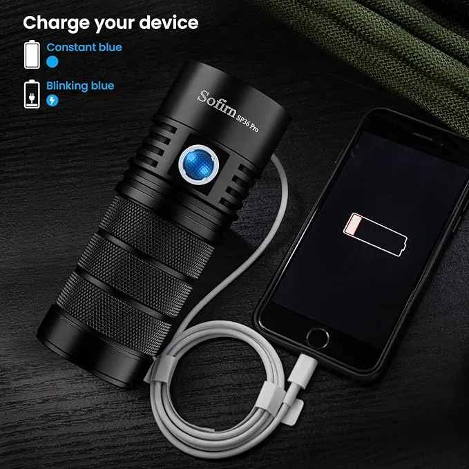 sofirn SP36 Pro Rechargeable LED Flashlight 8000 Lumens max, Powerful Flashlight with 4X SST40 6500K LED Anduril UI2, IPX8 Waterproof, for Emergencies Camping (SP36 Pro-Kit)