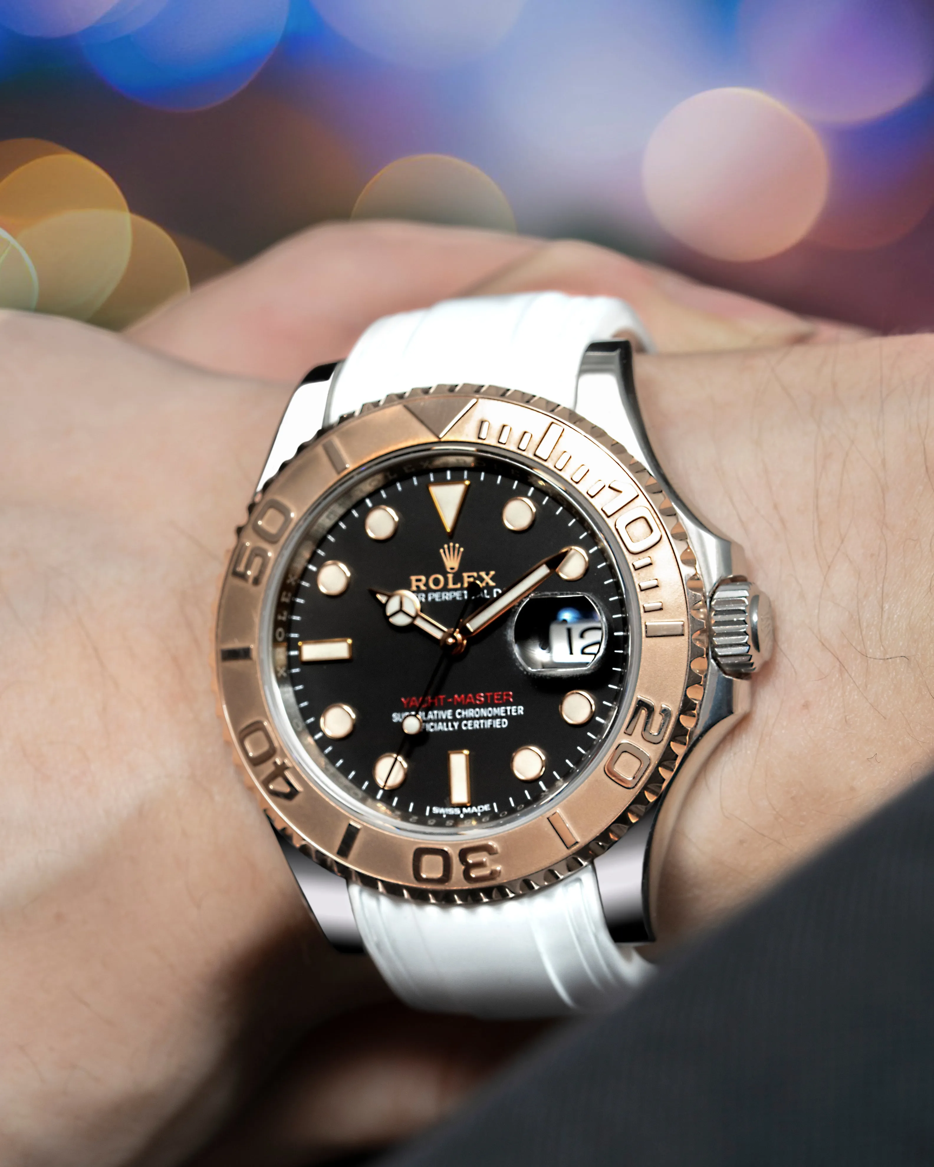 Solitaire Rubber straps in Snowy White for Rolex Yacht-Master 126621