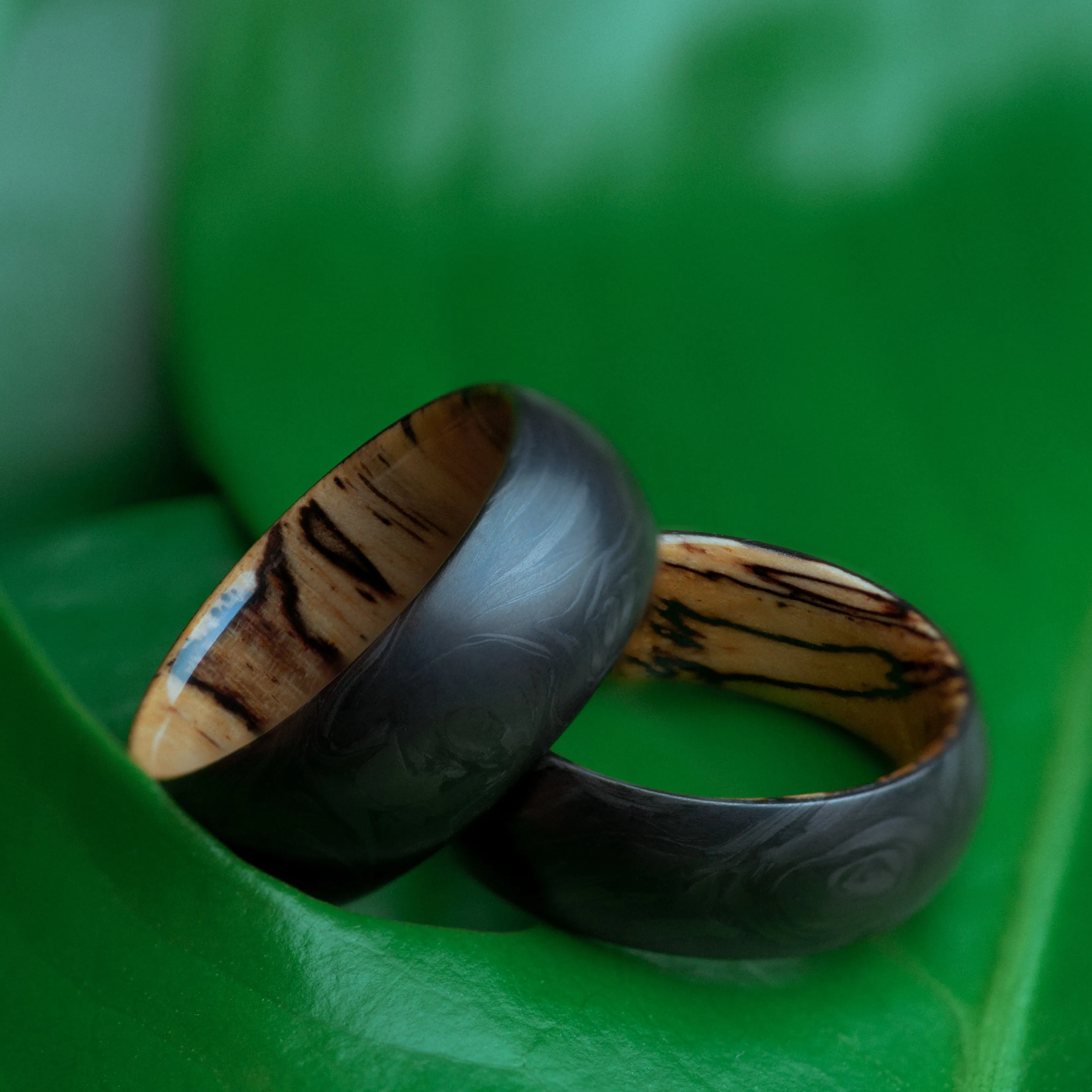Spalted Tamarind and Forged Carbon Fiber Mens Wedding Band