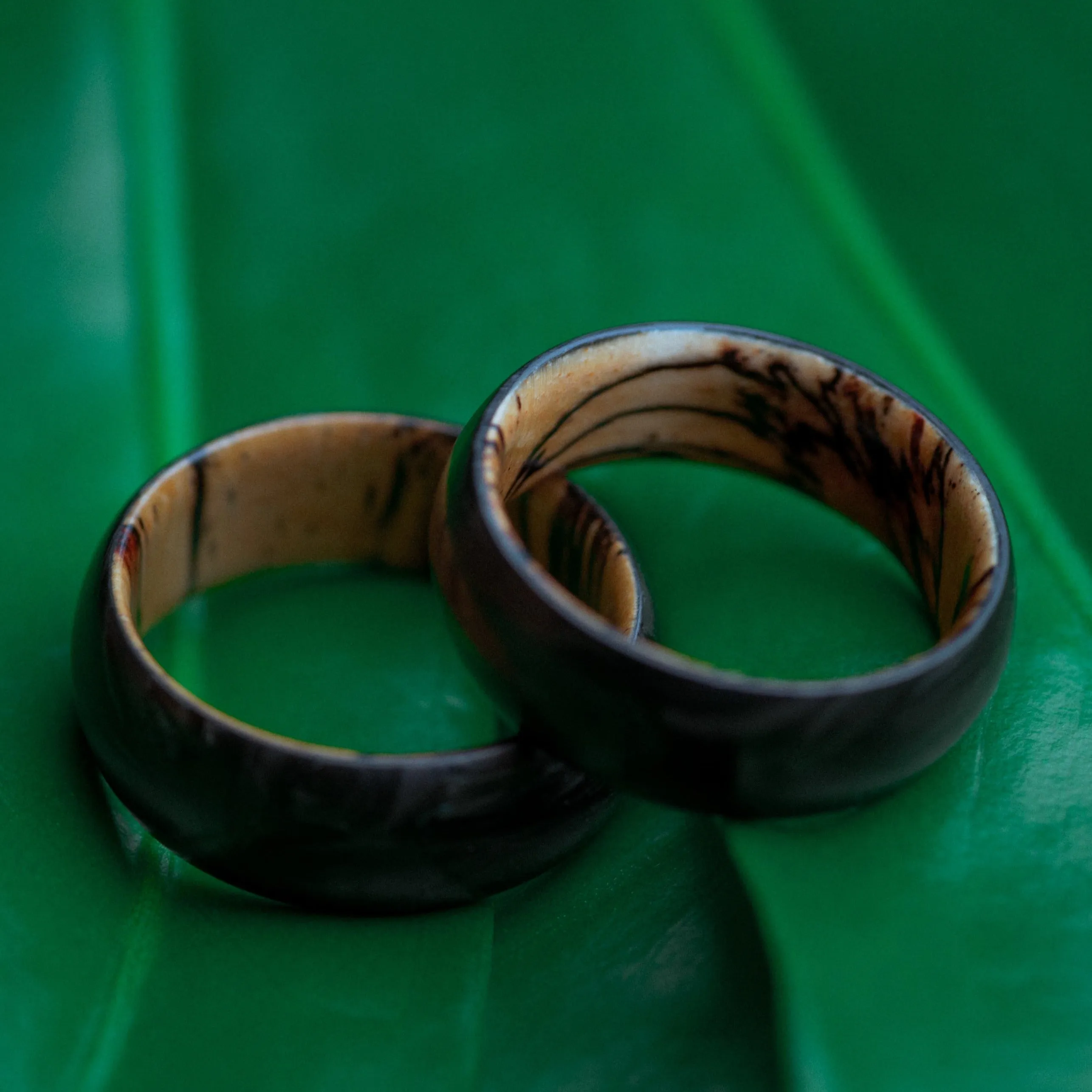 Spalted Tamarind and Forged Carbon Fiber Mens Wedding Band