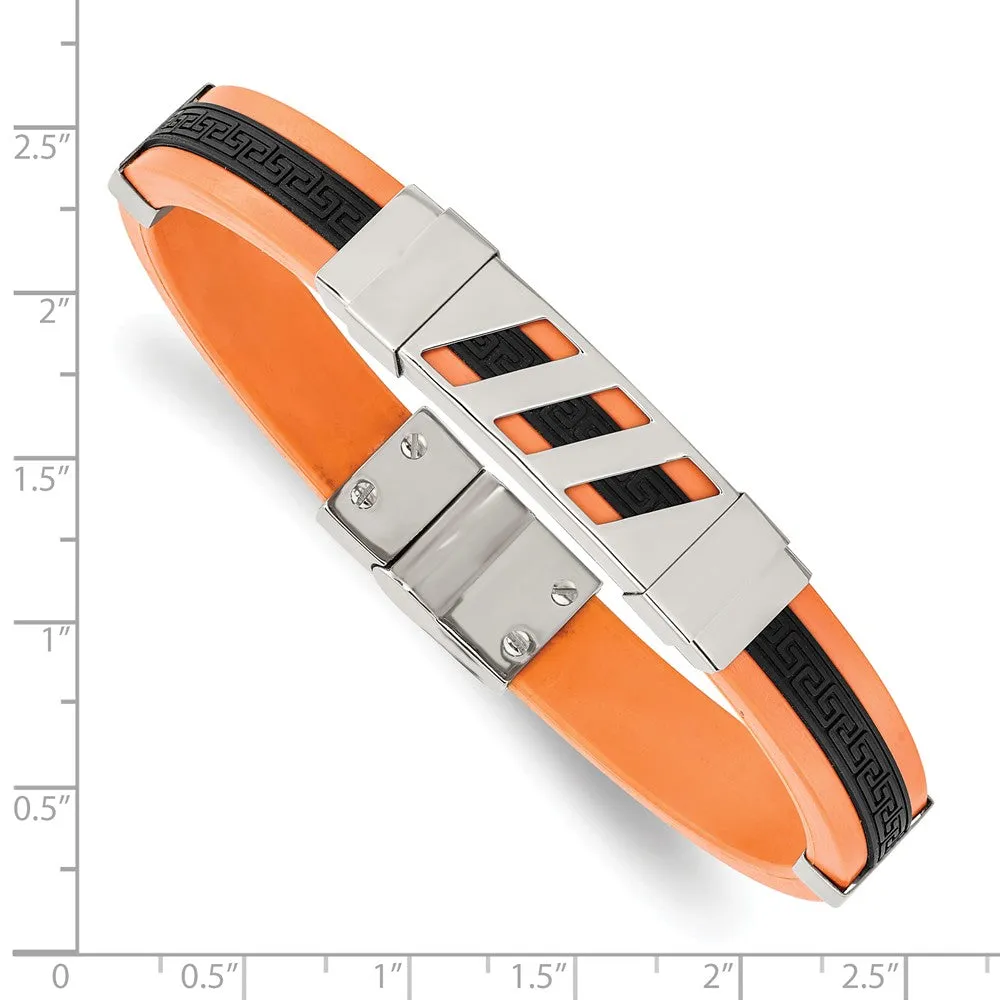Stainless Steel Black and Orange Rubber 8in Bracelet