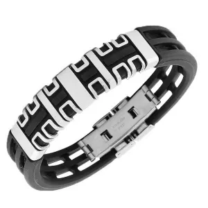 Stainless Steel Black Rubber Silicone Mens Bracelet