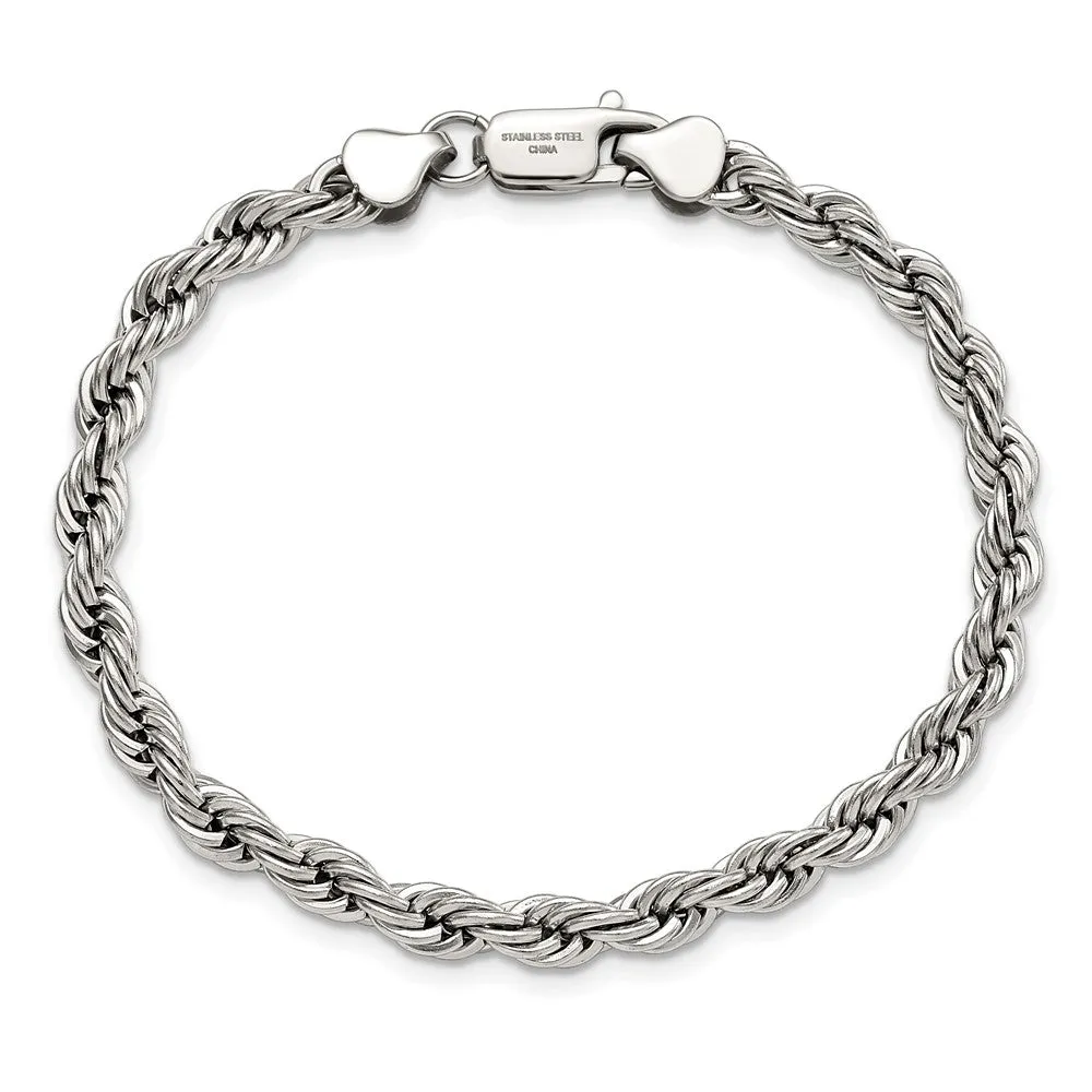 Stainless Steel Polished 6mm 9in Rope Bracelet
