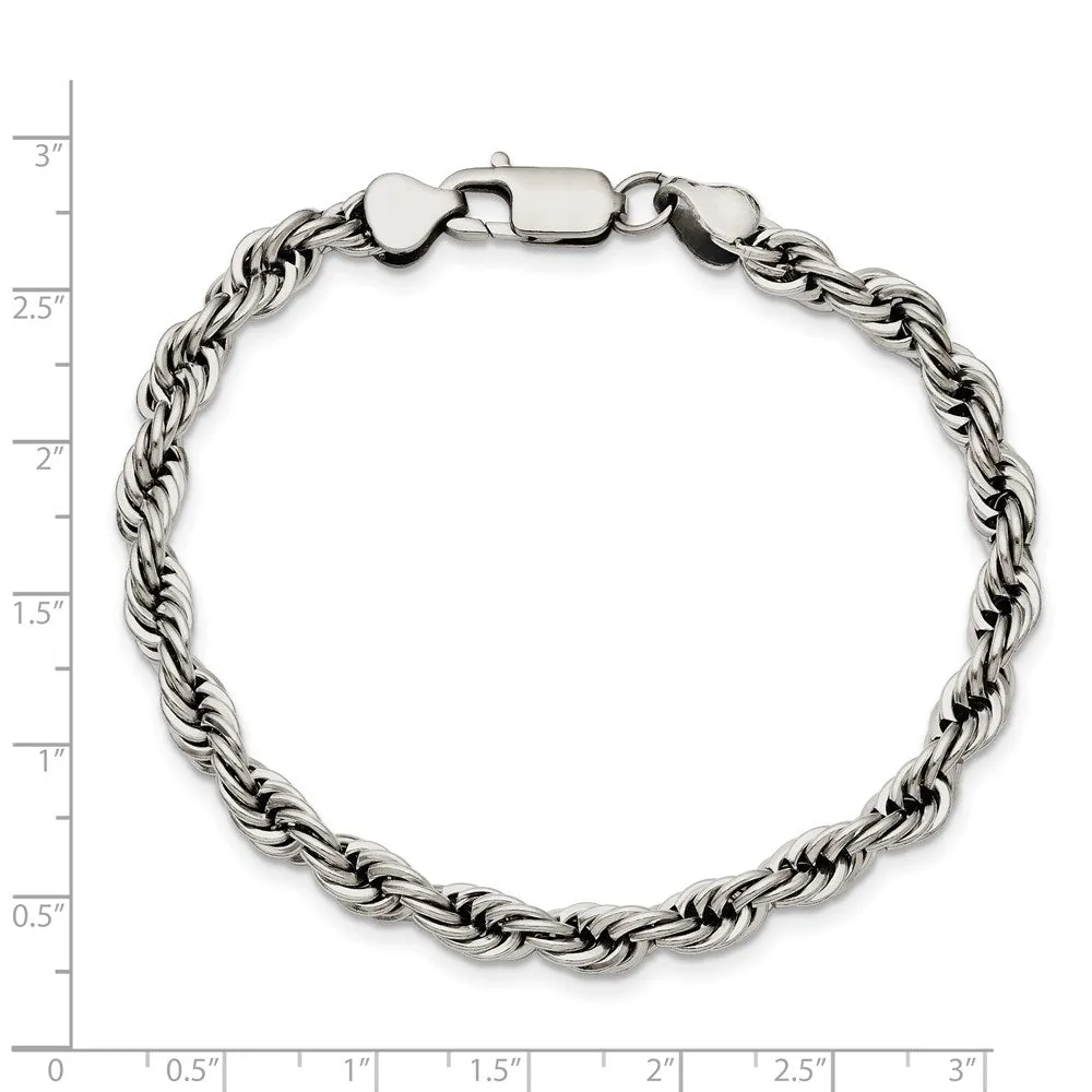 Stainless Steel Polished 6mm 9in Rope Bracelet