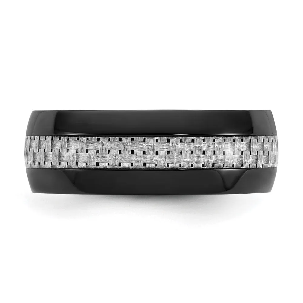 Stainless Steel Polished Black IP-plated with Carbon Fiber Inlay 8mm Band