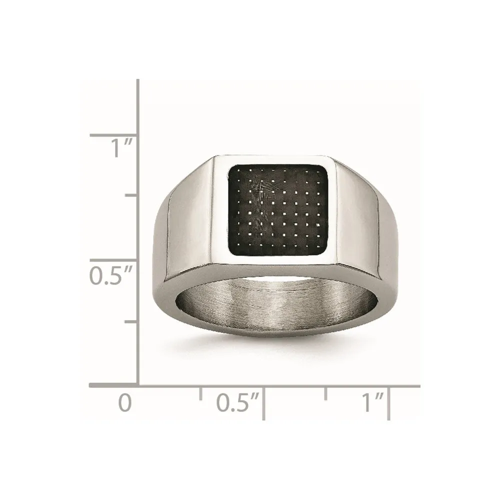 Stainless Steel Polished Carbon Fiber Inlay Signet Ring