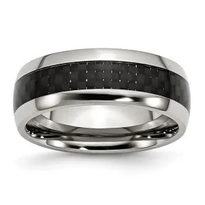 Stainless Steel Polished w/ Black Carbon Fiber Inlay 8mm Band