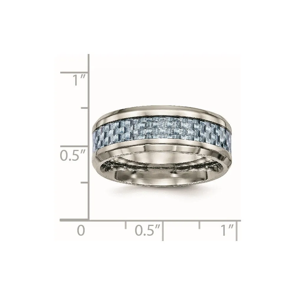 Stainless Steel Polished w/Light Blue Carbon Fiber Inlay 8mm Band
