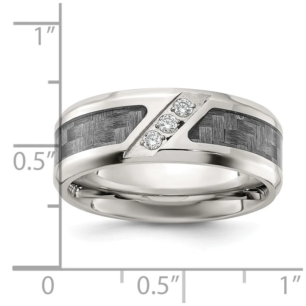 Stainless Steel Polsihed with Gray Carbon Fiber Inlay & CZ 8mm Band