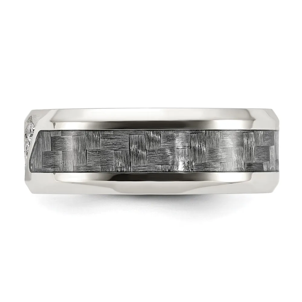 Stainless Steel Polsihed with Gray Carbon Fiber Inlay & CZ 8mm Band