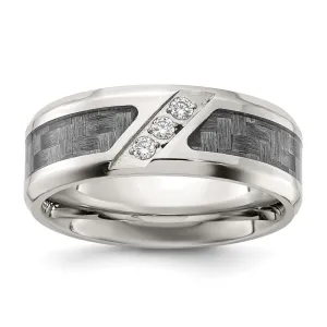 Stainless Steel Polsihed with Gray Carbon Fiber Inlay & CZ 8mm Band