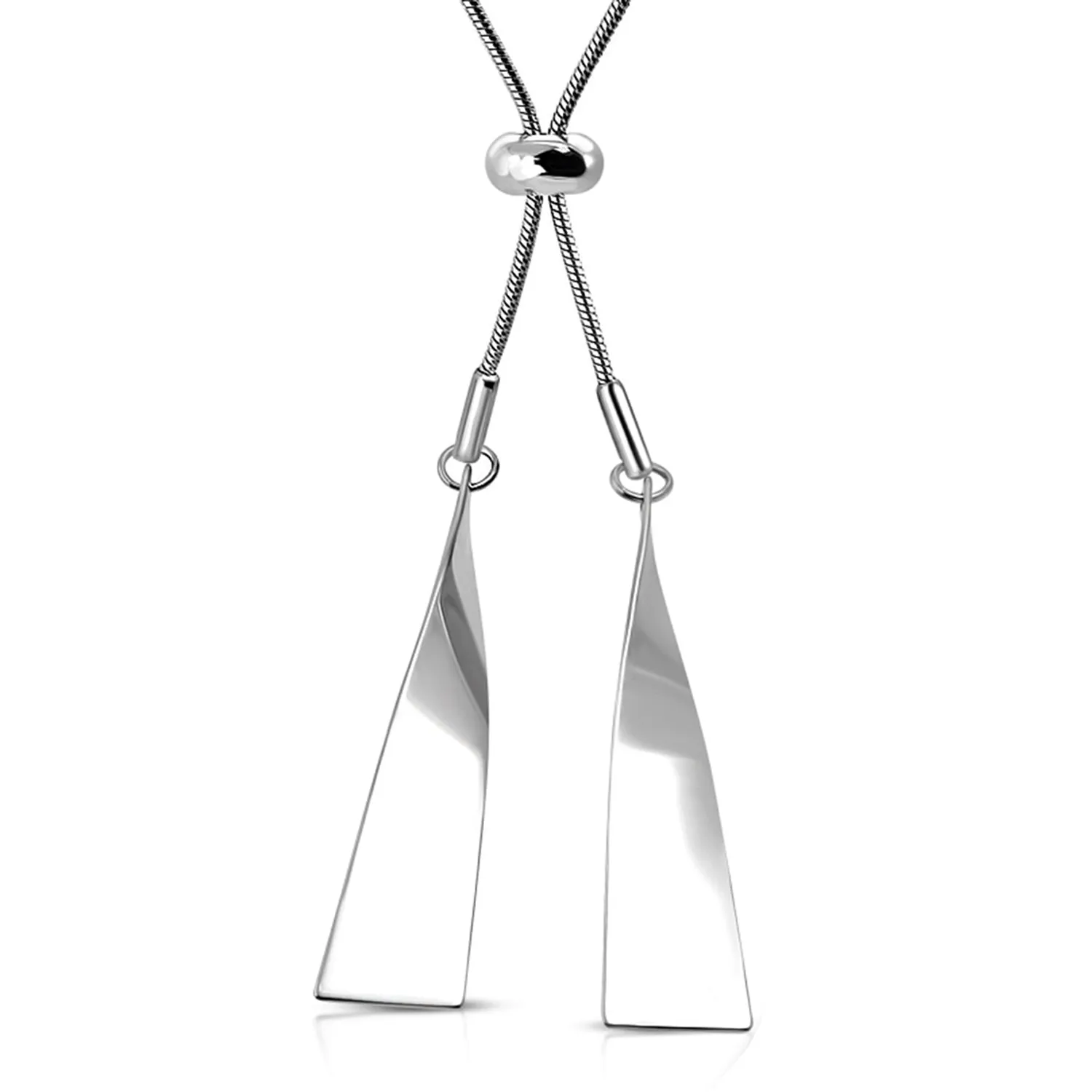 Stainless Steel Twisted Bar Paddle Adjustable Snake Chain Necklace Pendant