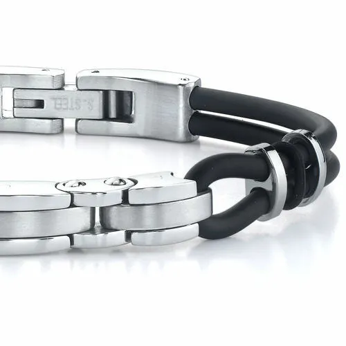 Steel Triple-bar and Dual Rubber Cord Bracelet