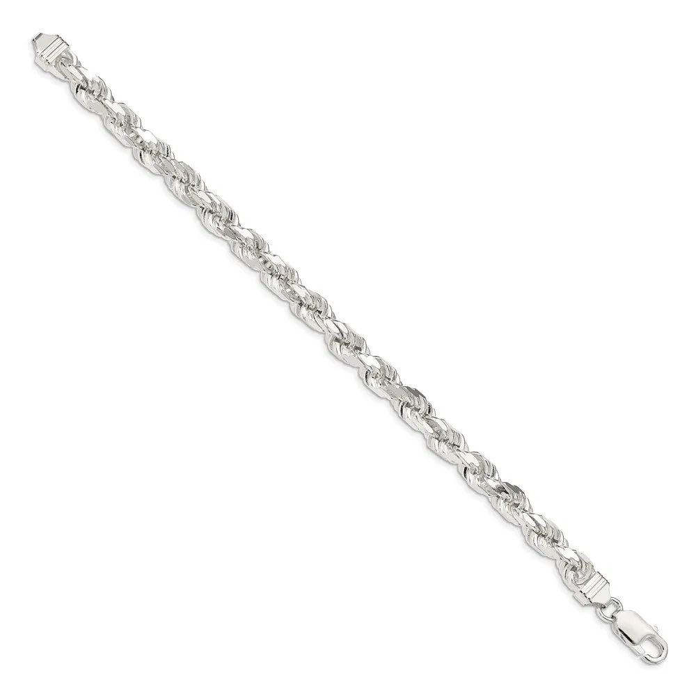 Sterling Silver 7mm Diamond-cut Rope Chain