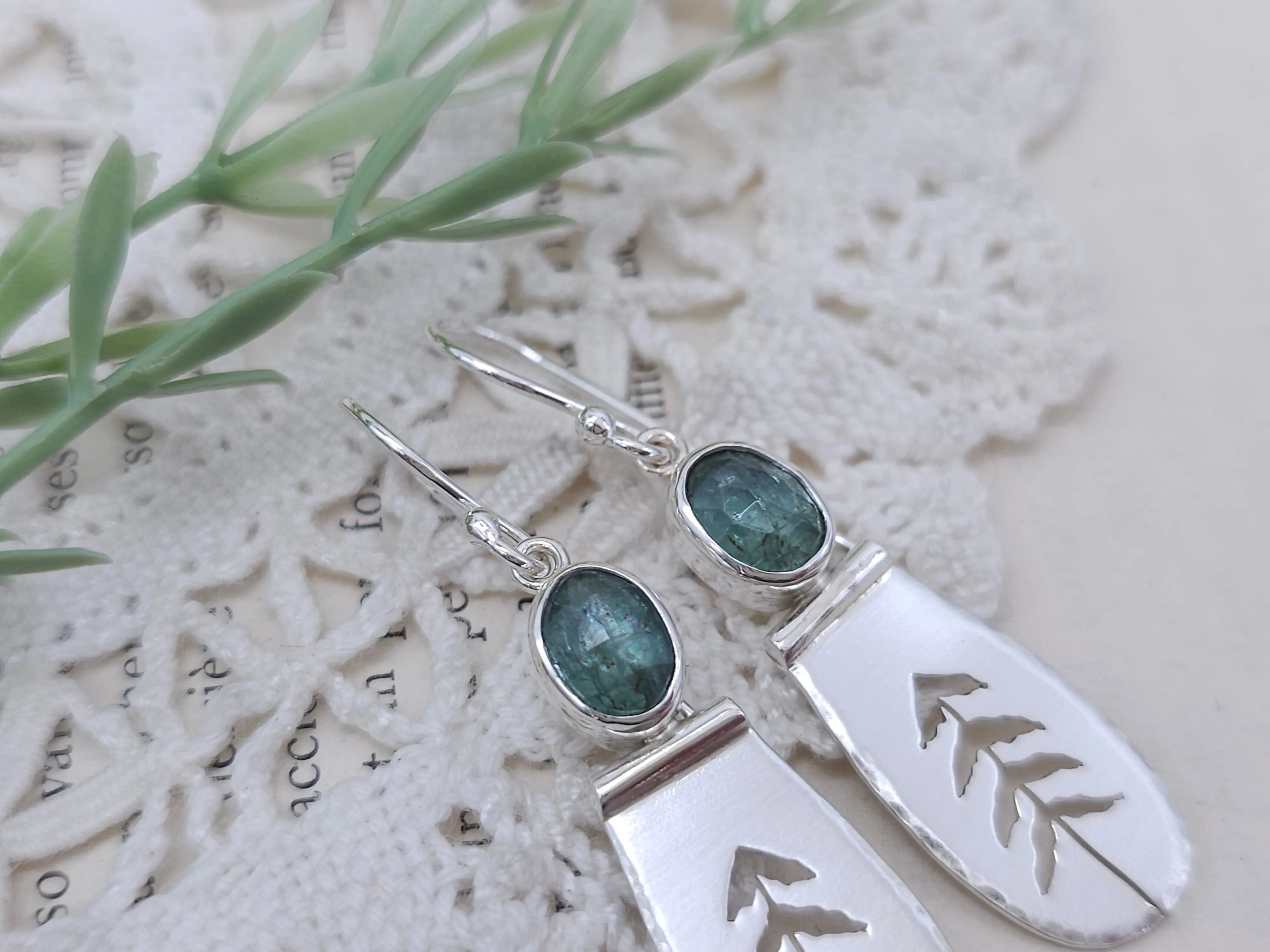 Sterling Silver & Kyanite Whimsical Pine Tree Earrings