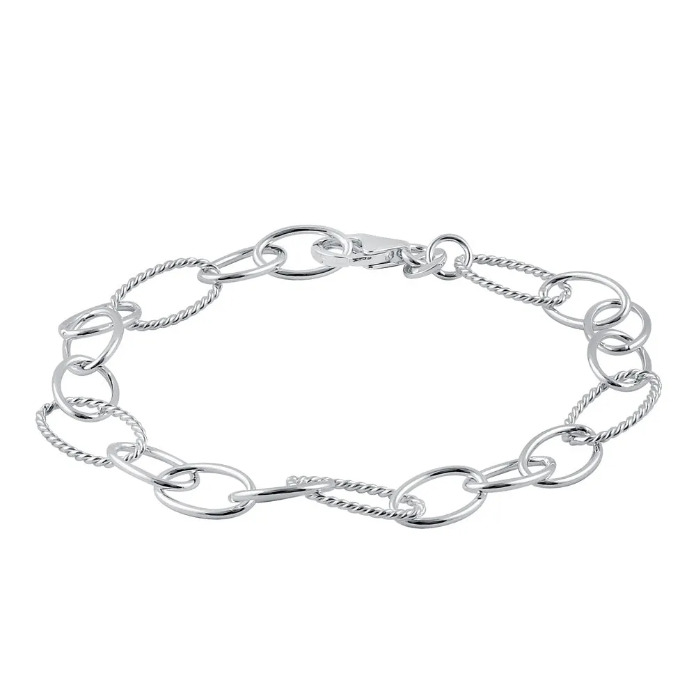Sterling Silver Rope Oval Linked Bracelet