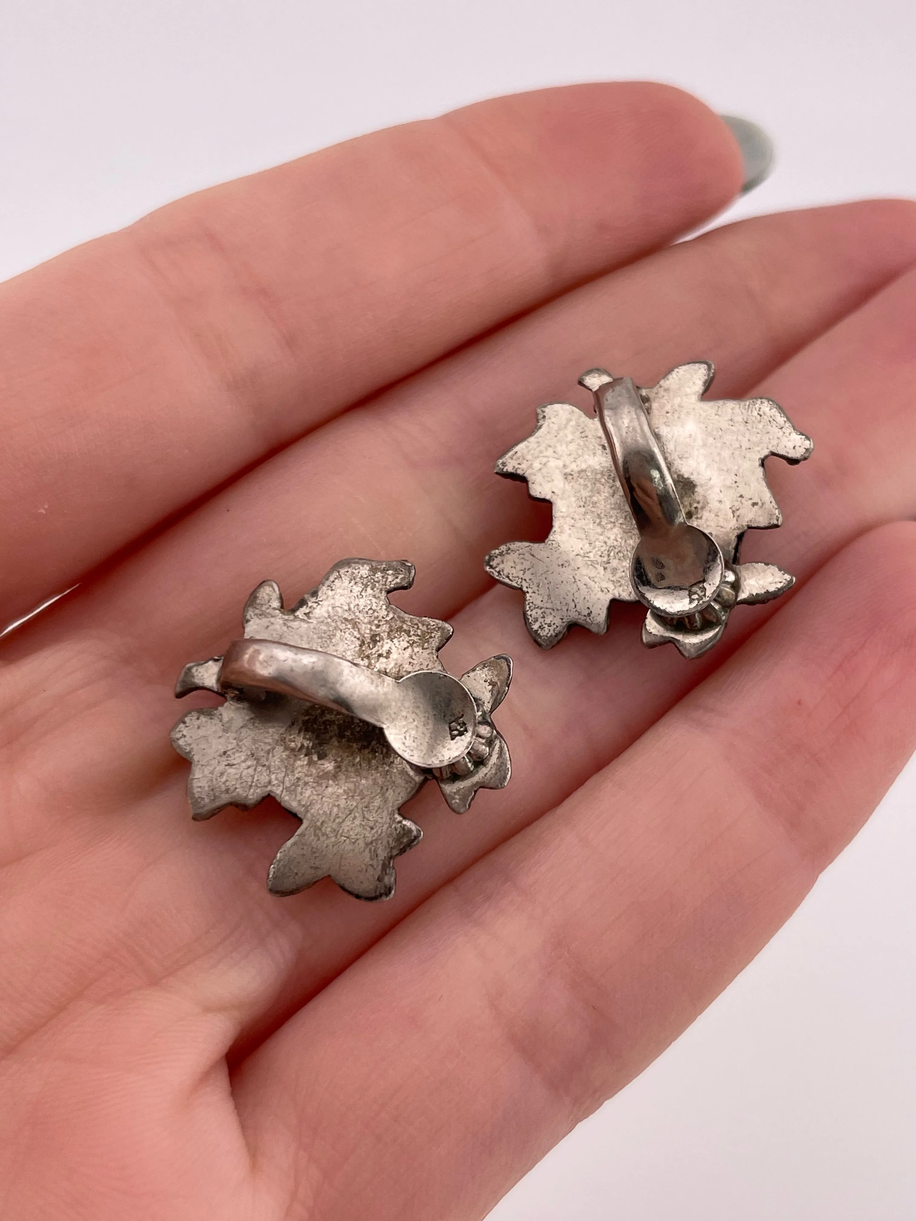 sterling silver rose flower clip-on earrings
