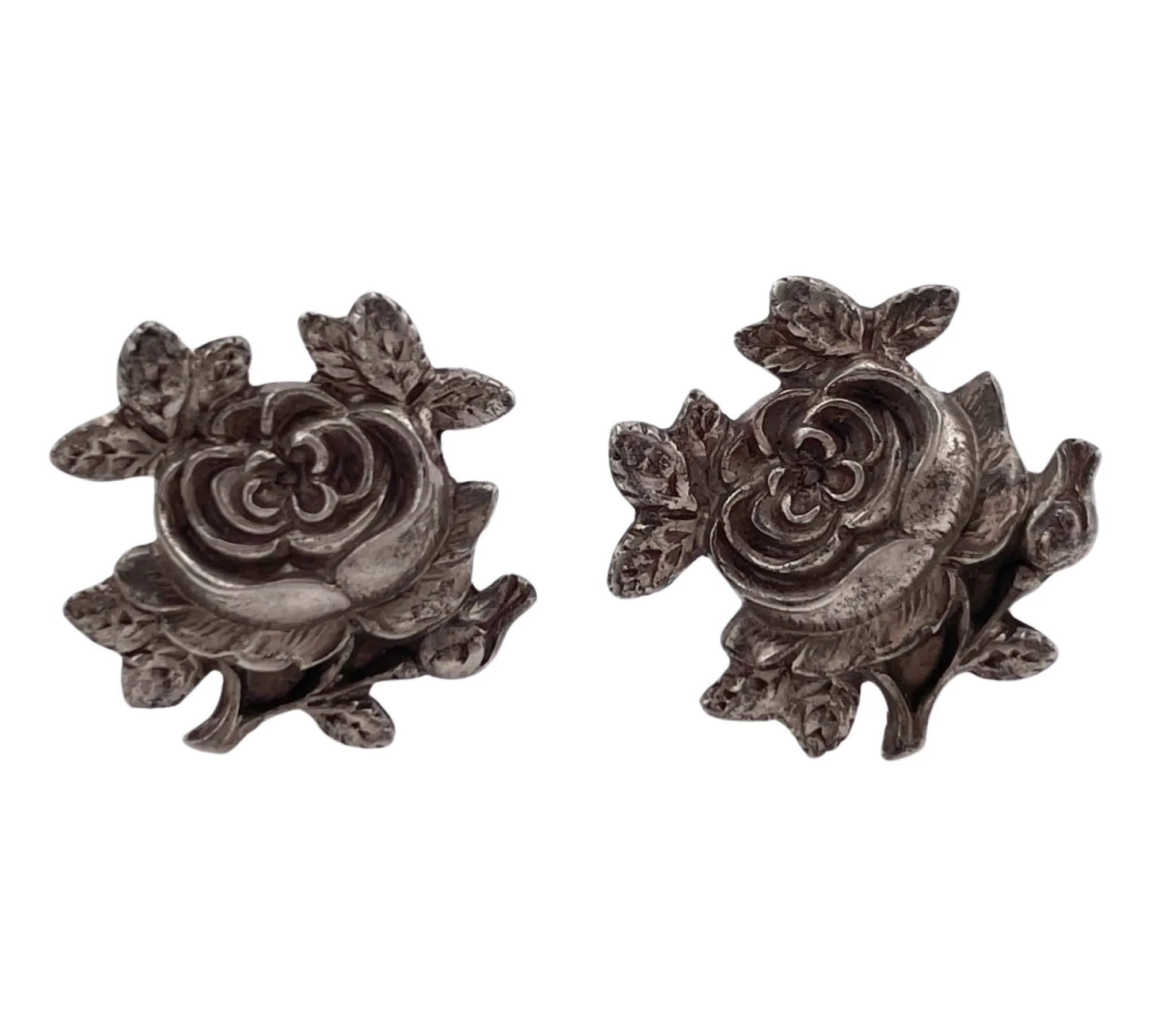 sterling silver rose flower clip-on earrings