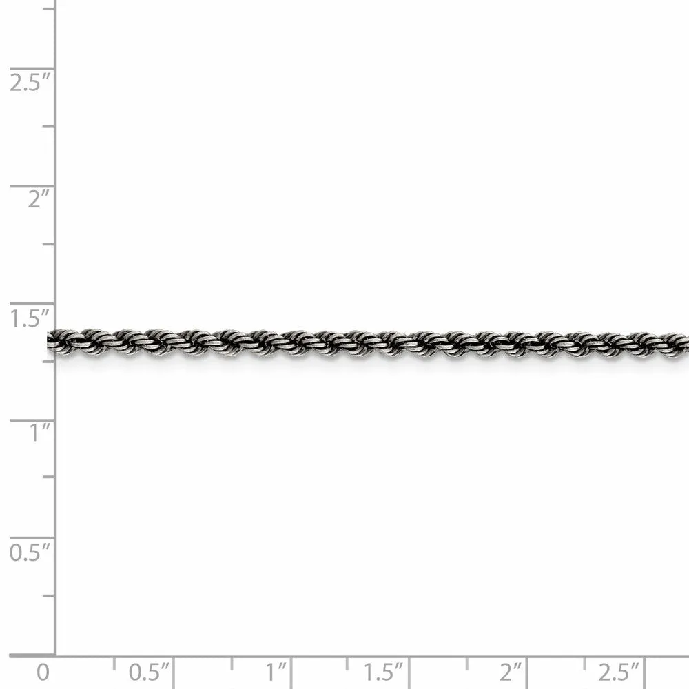Sterling Silver Ruthenium-plated 2.5mm Rope Chain