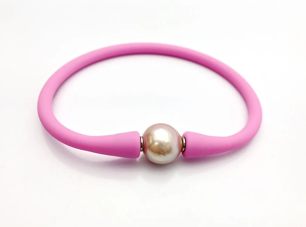 Stretchy Silicone Bracelet or Necklace with Pearl Setting, 20 Colors Available