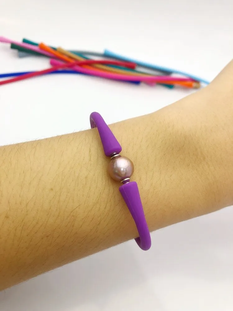 Stretchy Silicone Bracelet or Necklace with Pearl Setting, 20 Colors Available