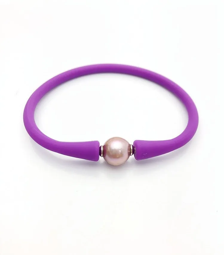 Stretchy Silicone Bracelet or Necklace with Pearl Setting, 20 Colors Available