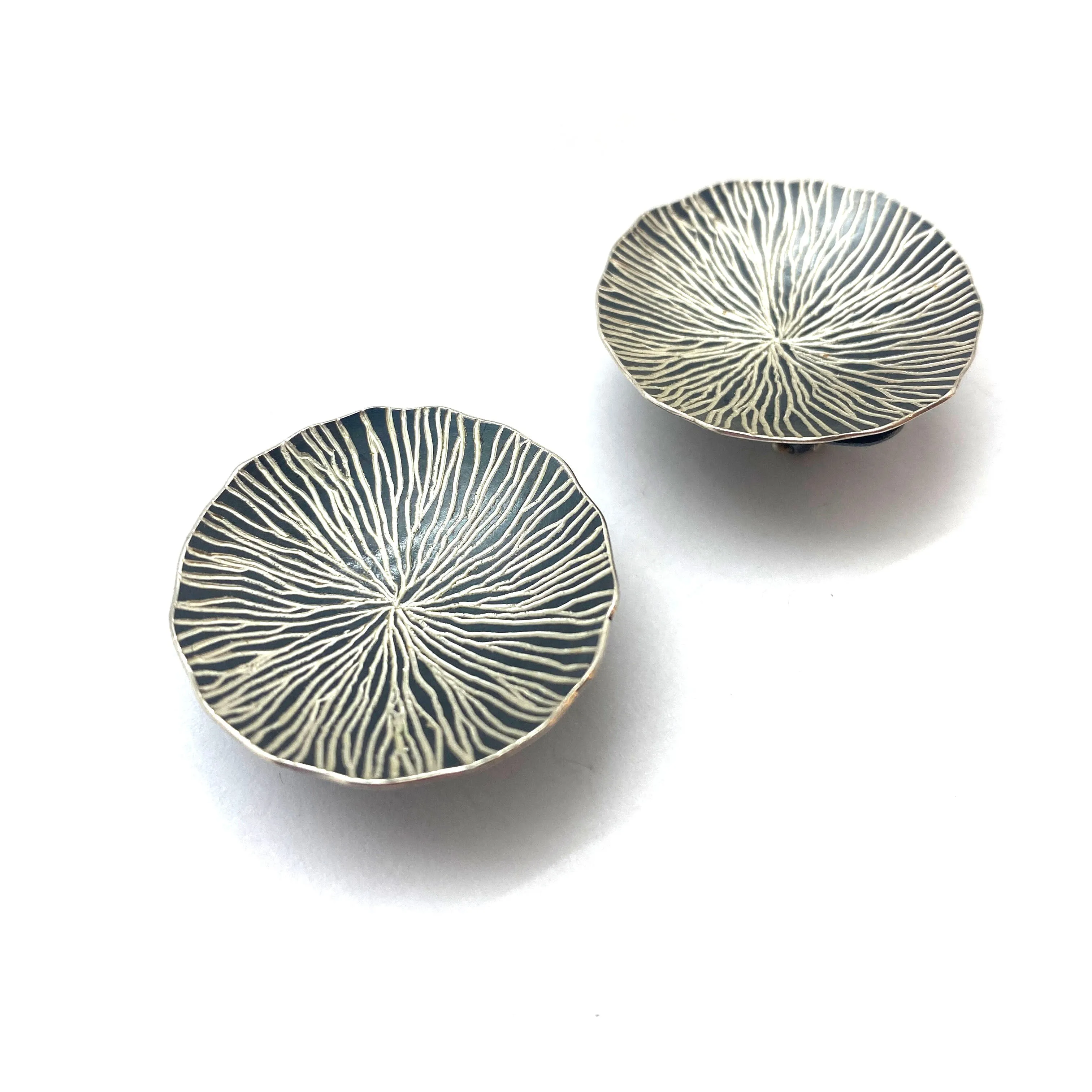 Striated Silver Dome Clip-Ons