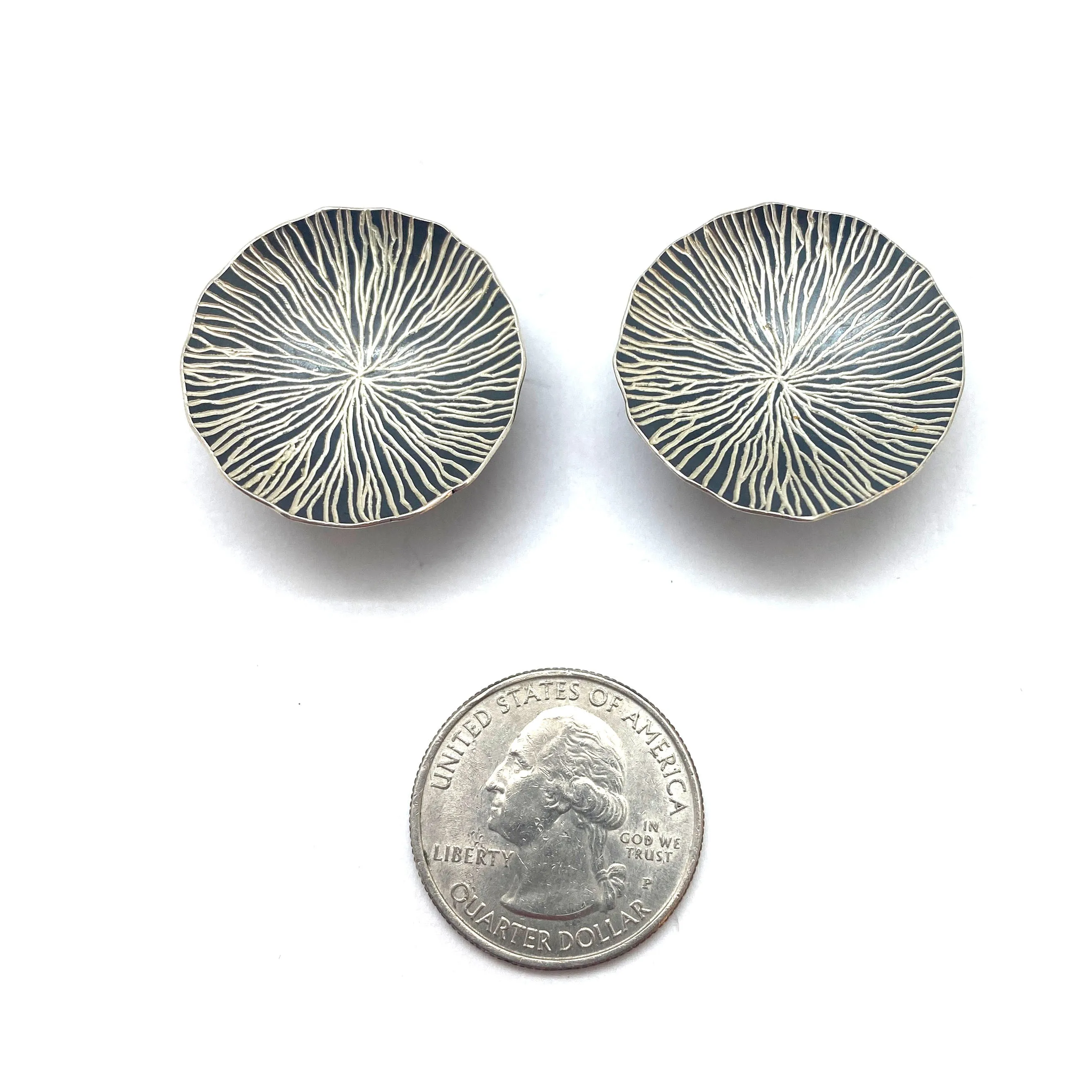 Striated Silver Dome Clip-Ons