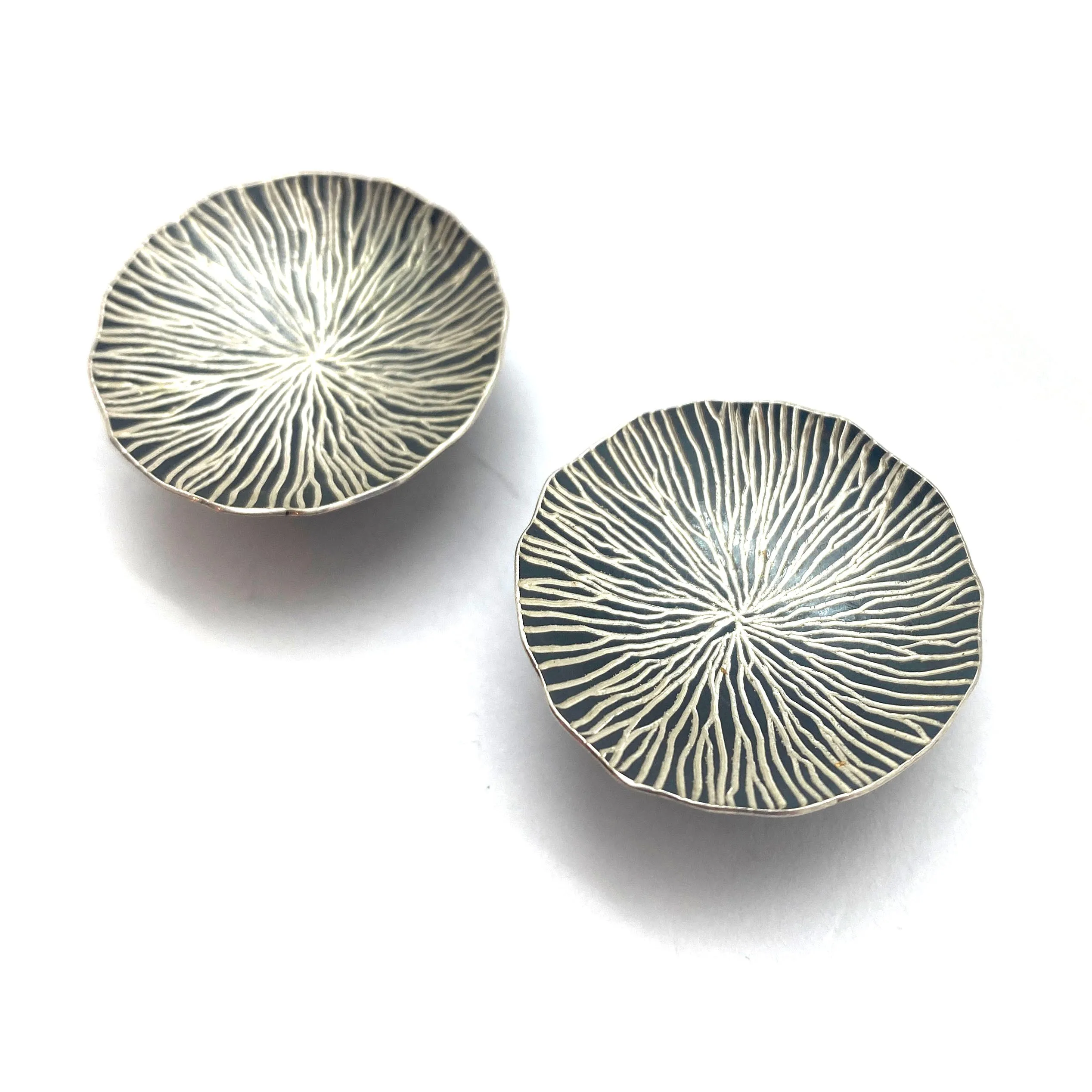 Striated Silver Dome Clip-Ons