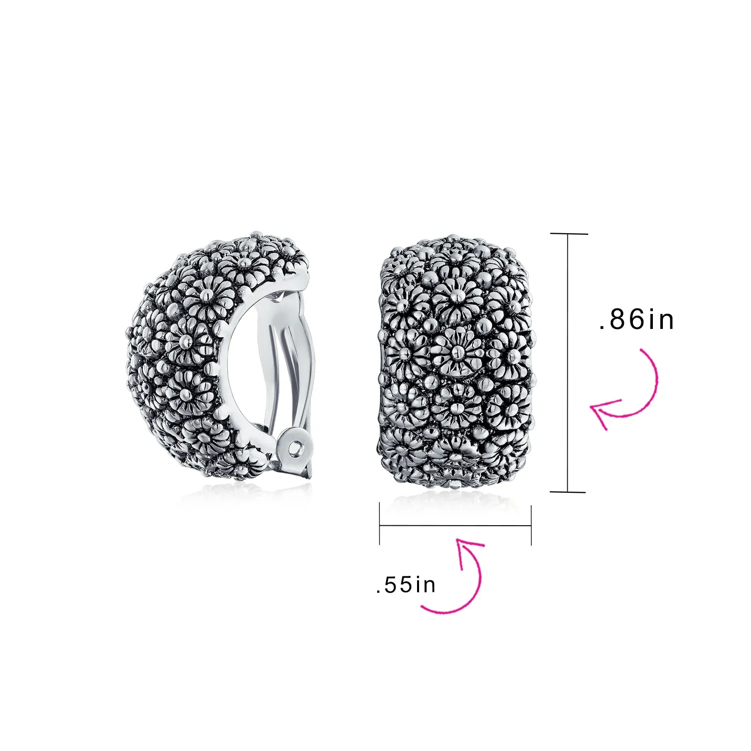 Sunflower Wide Half Hoop Clip-On Earrings for Non-Pierced Ears Gold Plated