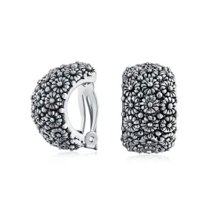 Sunflower Wide Half Hoop Clip-On Earrings for Non-Pierced Ears Gold Plated