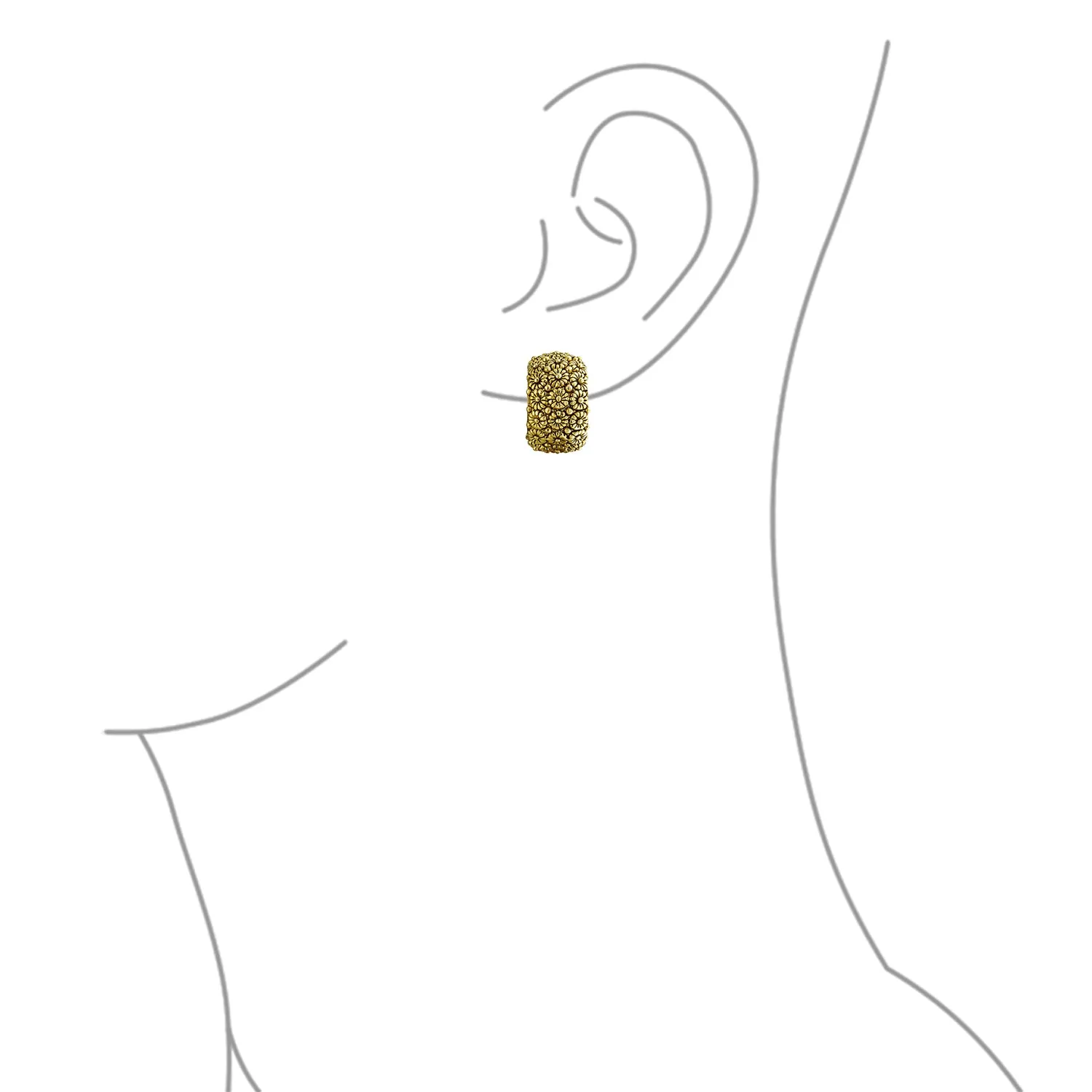 Sunflower Wide Half Hoop Clip-On Earrings for Non-Pierced Ears Gold Plated