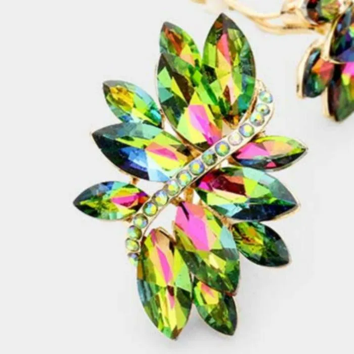 Swirl Oil Spill Marquise Crystal Clip On Earrings