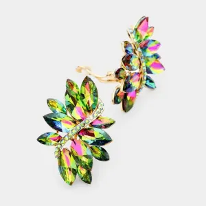 Swirl Oil Spill Marquise Crystal Clip On Earrings