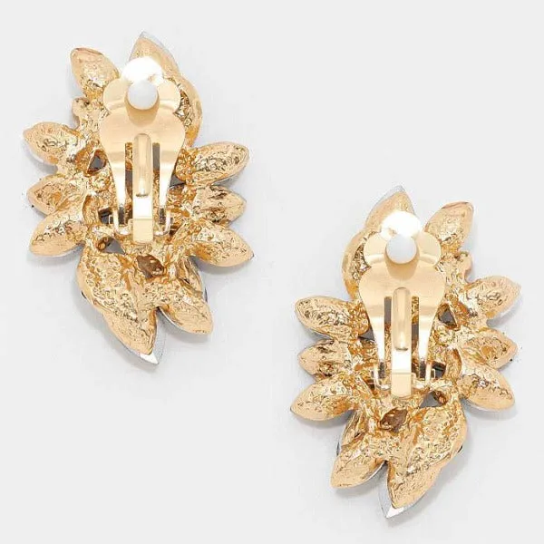 Swirl Oil Spill Marquise Crystal Clip On Earrings