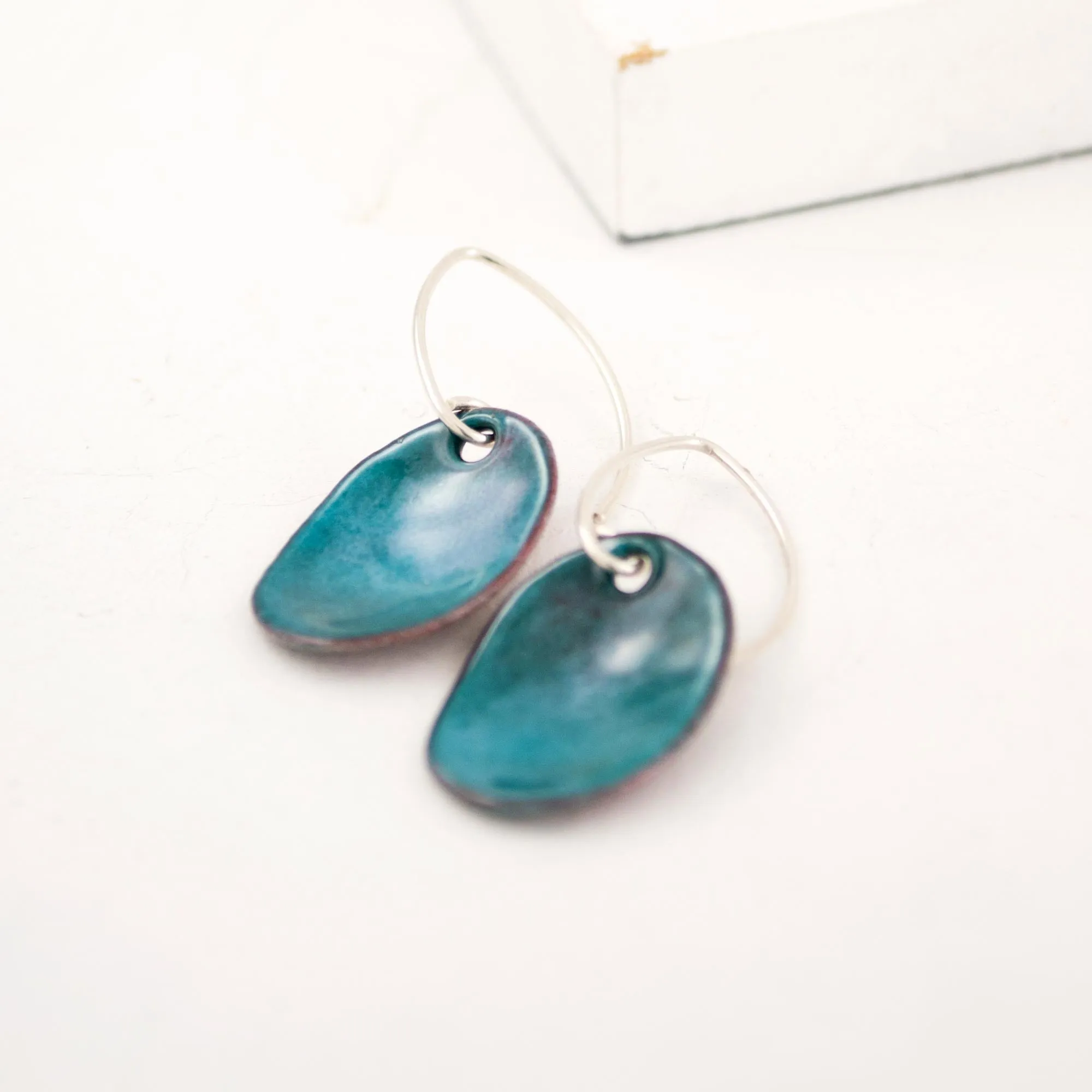 Teal simple drop earrings | Enamel silver earrings