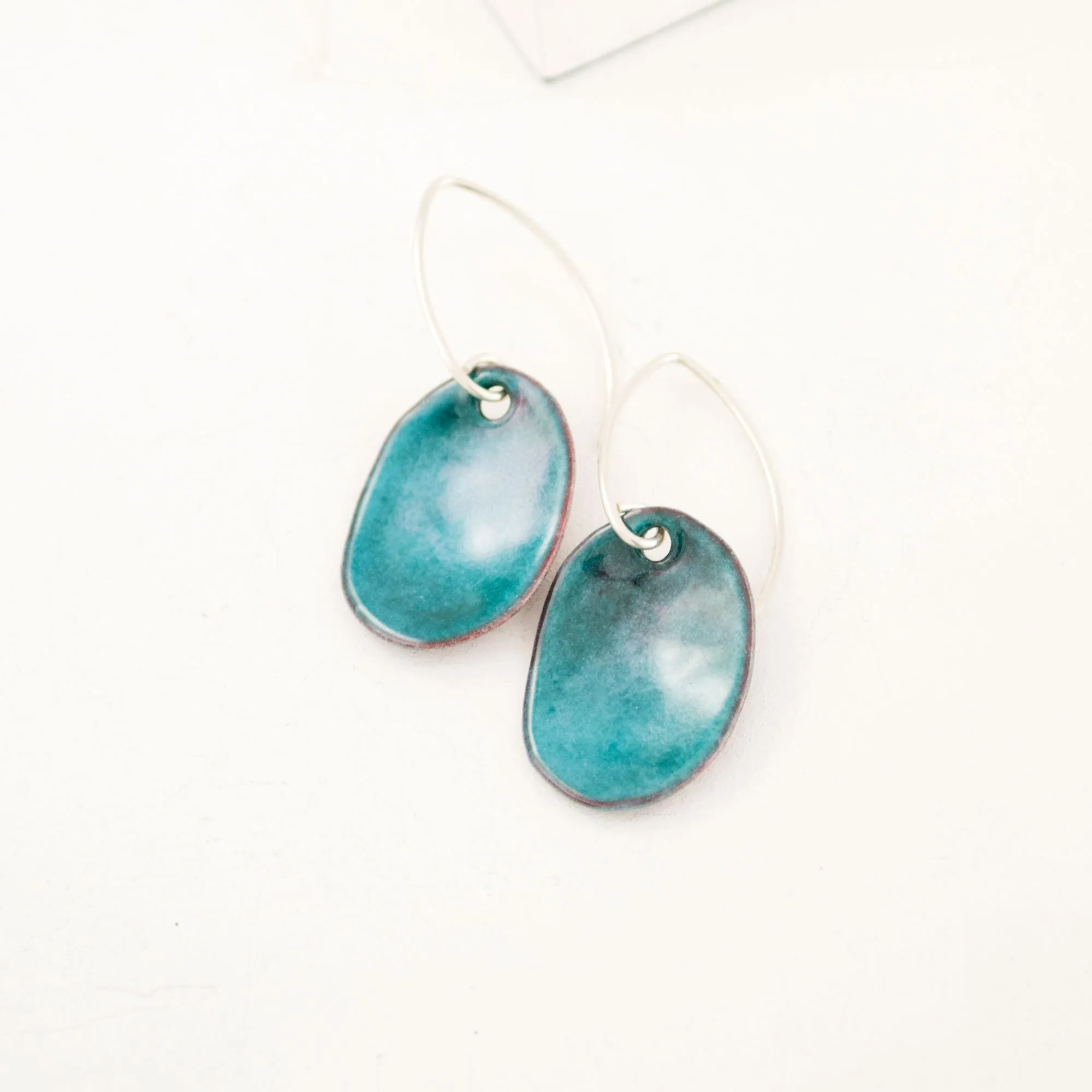 Teal simple drop earrings | Enamel silver earrings