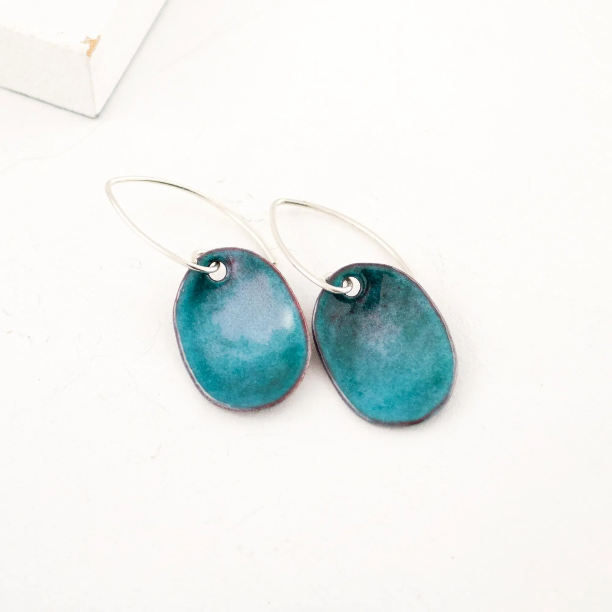 Teal simple drop earrings | Enamel silver earrings