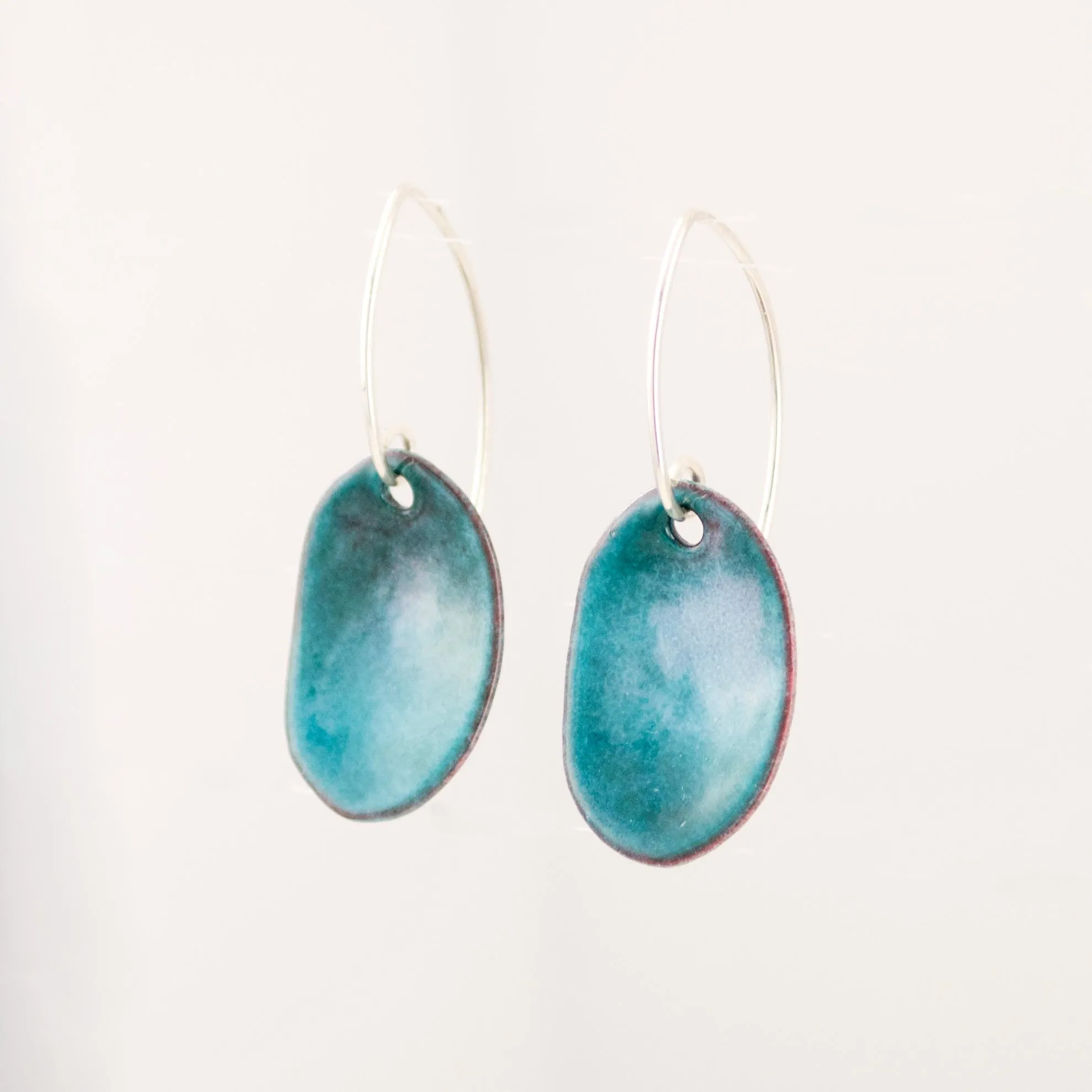 Teal simple drop earrings | Enamel silver earrings