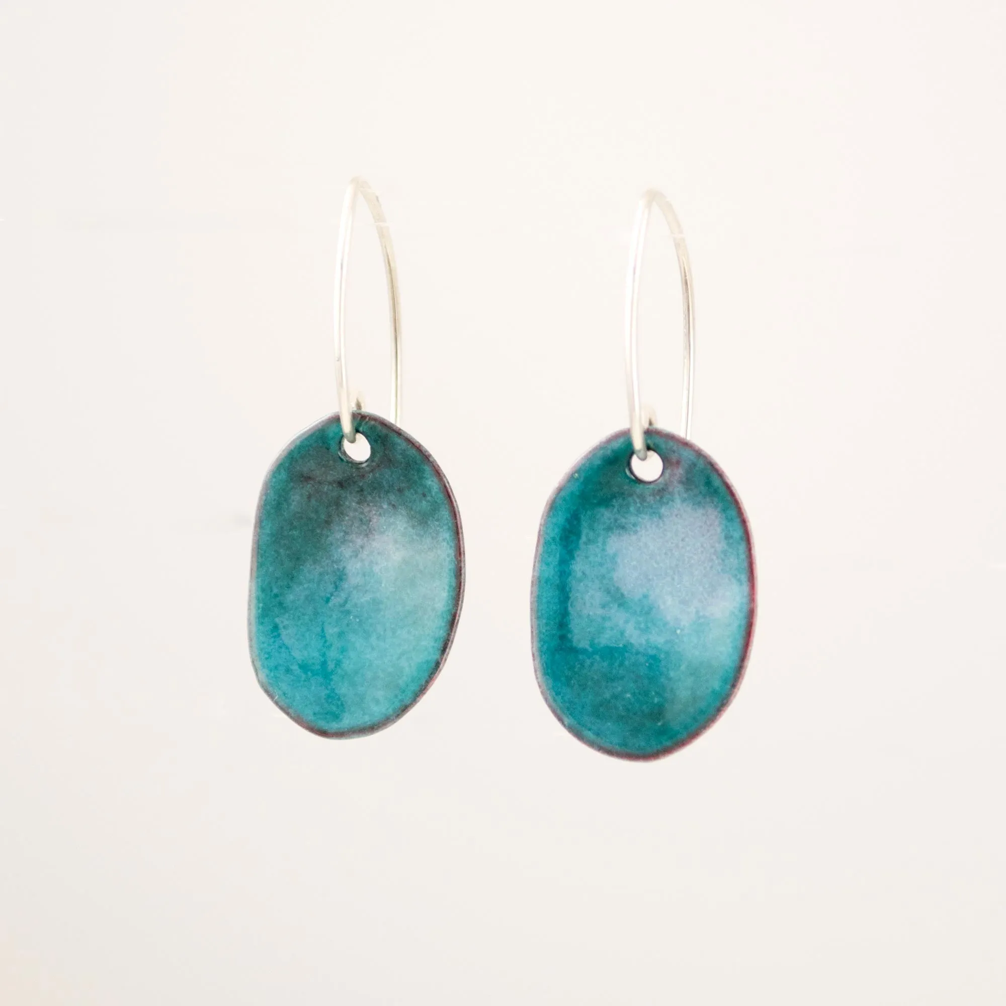 Teal simple drop earrings | Enamel silver earrings