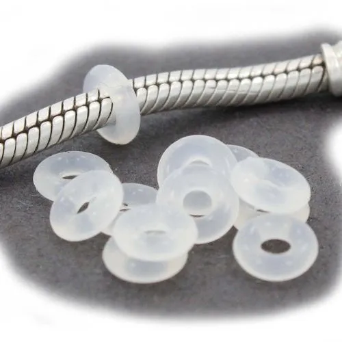 Ten Silver Tone Clip Lock Bead Charms with Rubber Stopper O-rings